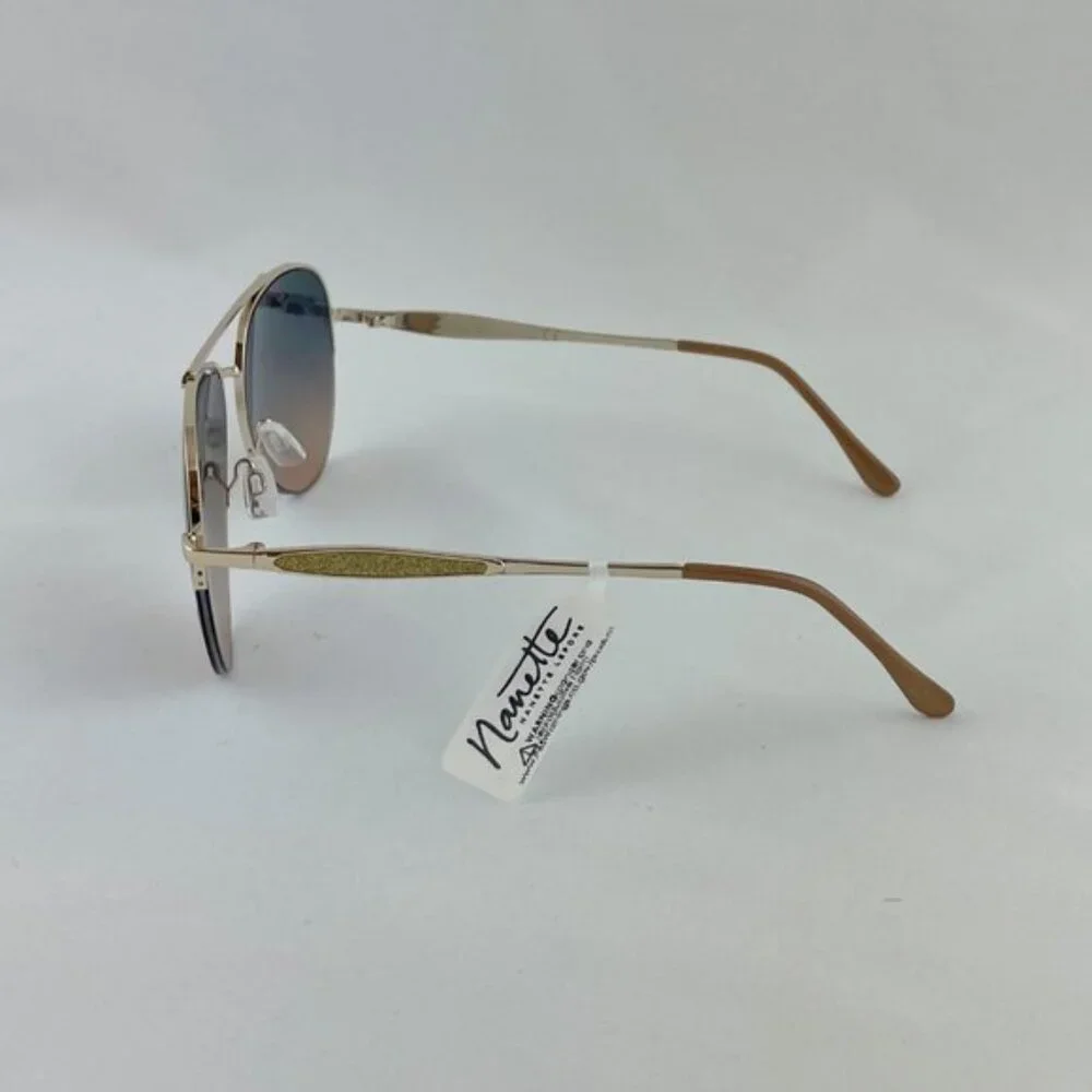 Nanette Aviator Sunglasses Gold & Beige Glitter
